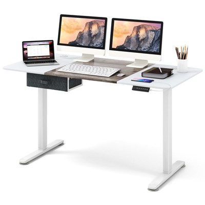 Tangkula 55” x 28” Electric Height Adjustable Standing Desk Ergonomic Sit Stand Desk Stand up Computer Workstation w/ USB Charging Port Black/Rustic Brown/Gray/Natural