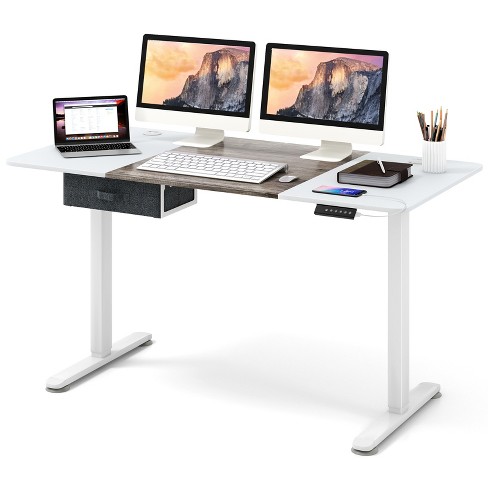 Tangkula 55” x 28” Electric Height Adjustable Standing Desk Ergonomic Sit  Stand Desk Stand up Computer Workstation w/ USB Charging Port Gray