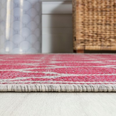 Fuchsia and Light Gray Moroccan Trellis Indoor/Outdoor Rug