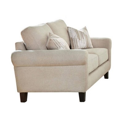 Loveseat with Rolled Arms and Box Cushioned Seat Beige - Benzara