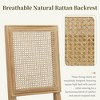 QingMoon Vintage Dining Chairs Set of 2, Wooden Decor Chairs with Square Rattan Backrest and Linen Upholstered Seat for Living Room - 2 of 4