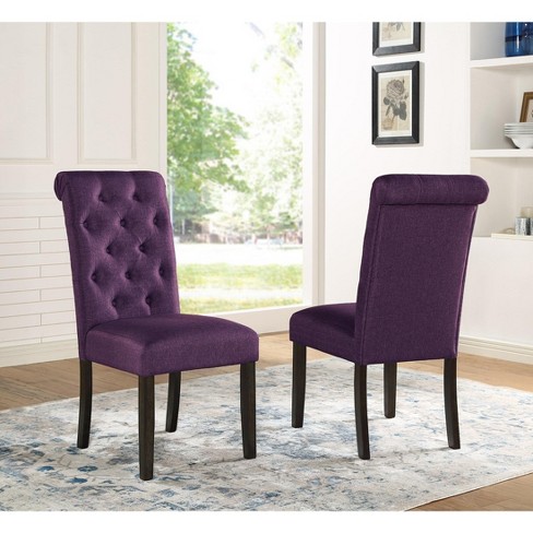 Roundhill Furniture Leviton Solid Wood Tufted Asons Dining Chair, Purple, Set of 2 - image 1 of 4