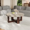 Christopher Knight Home Zarya Modern Round Coffee Table with Marble Pattern Top and Cross Base - 2 of 4