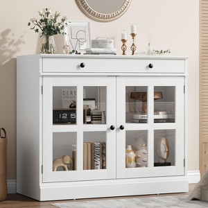 Sideboard Buffet Cabinets with Glass Door, 35.4" Sideboard with Storage Drawer, Adaptable Design - 1 of 4