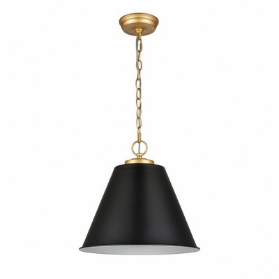Matte Black and Antique Brass 14" Metal Pendant Light