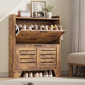 Shoe Cabinet with 2 Flip Drawers, Freestanding Shoe Cabinet Organizer with Metal Legs for Entryway Narrow Shoe Rack Cabinet - 1 of 4