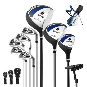 Men's Complete Golf Clubs Package Set 10 Pieces Includes Alloy Driver Black\Blue\Grey - 1 of 4