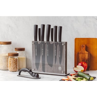(MISSING A KNIFE) Schmidt Bros Cutlery 9pc Jet Black Series Knife Block Set: Stainless Steel Blades & Handles, Includes Sharpener