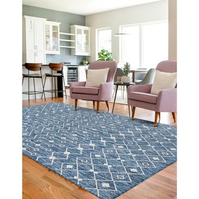 Blue Rectangular Outdoor Trellis Synthetic Area Rug