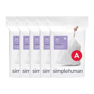 simplehuman 4.5L Code A Custom Fit Bathroom Trash Bag Liners 5 Quick-Dispense Packs - 150ct - 1 of 4