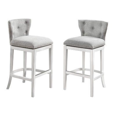 Set of 2 Miranda Swivel Bar Height Stools White - Alaterre Furniture: Rubberwood Frame, Polyester Upholstery, Fixed Seat Height 30.75"