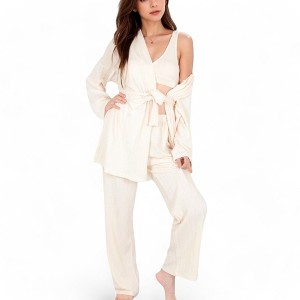 Anna-Kaci Lounge Women's 3-Piece Lounge Set with Tie-Front Cardigan and Ribbed Pants - 1 of 4