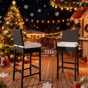 Outdoor Wicker Bar Stools Set of 2,Patio Wicker Barstools with Cushions,Armless Outdoor Rattan Bar Height Stool Set for Backyard,Poolside - 1 of 4