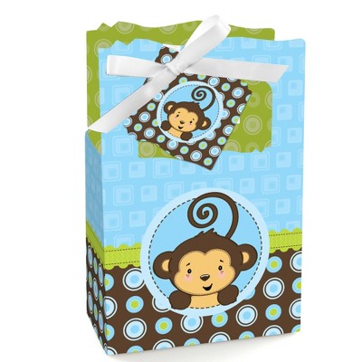 Big Dot of Happiness Blue Monkey Boy - Baby Shower or Birthday Party Favor Boxes - Set of 12