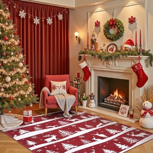 Christmas Area Rug, Reindeer Print Washable Soft Carpet with Non Slip Backing, Low Pile Stain Resistant Floor Mat for Living Room, Bedroom - 1 of 4