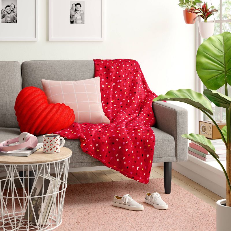 Ditsy Hearts Printed Plush Valentine&#39;s Day Throw Blanket Red - Room Essentials&#8482;, 3 of 9