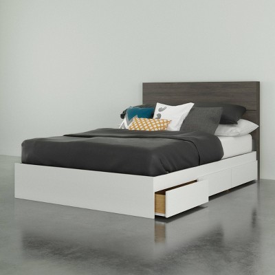 Milton 3 Drawer Storage Bed with Headboard Bark Gray/White - Nexera