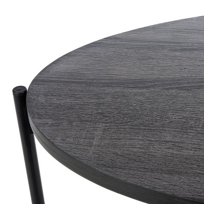 Transitional Triangular Dark Grey Oak Side Table with Black Iron Legs