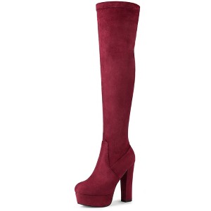 Allegra K Women's Round Toe Platform Block Heel Over Knee High Boots - 1 of 4