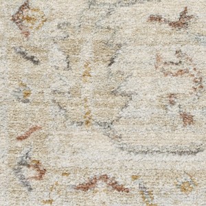 3' X 5' Beige and Blue Oriental Power Loom Distressed Area Rug With Fringe - 1 of 4