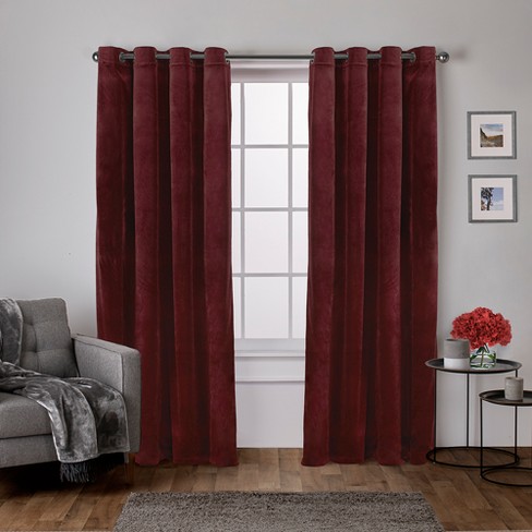 Window Curtains 2 Panel Set Luxury Red Burgundy With Valance and Sheer