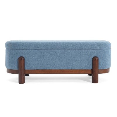 Christopher Knight Home Leroy Modern Upholstered Storage Oval Ottoman with Solid Wood Legs