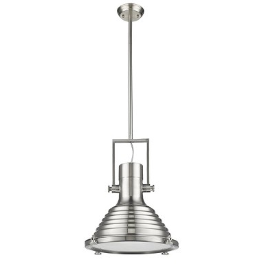 Chloe Lighting Walter Industrial-Style 1 Light Brushed Nickel Ceiling Mini Pendant 16" Shade