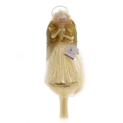 Italian Ornaments 12.0" Angel W/ Trumpet Tree Topper Finial Italian Gold Glittered  -  Tree Toppers