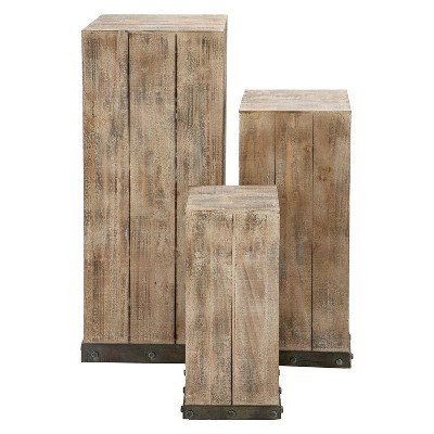 Wood (Set of 3) Square Pedestal Accent Tables Natural - Olivia & May