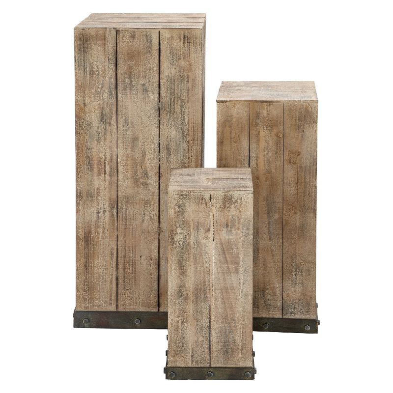 Wood (Set of 3) Square Pedestal Accent Tables Natural - Olivia & May, 1 of 10