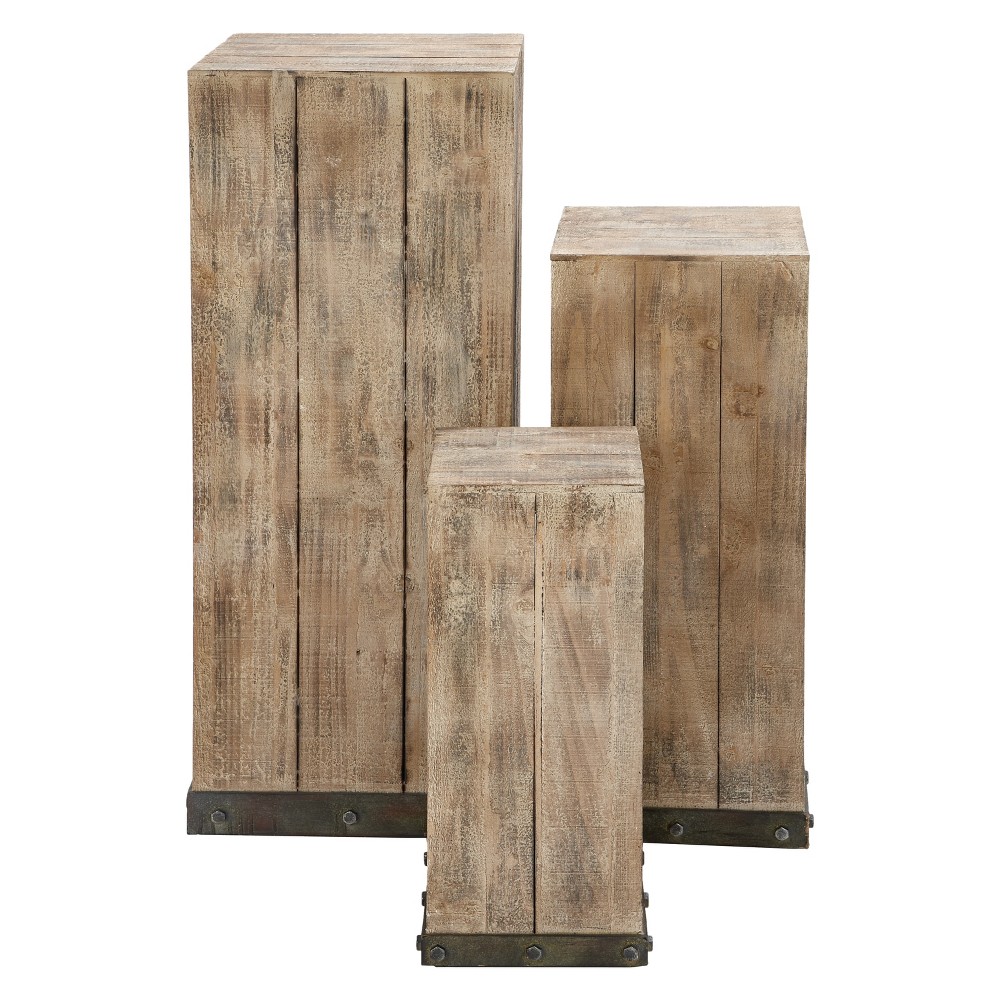 Photos - Coffee Table Wood  Square Pedestal Accent Tables Natural - Olivia & May: Full(Set of 3)