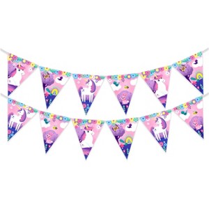 Treasures Gifted Unicorn Birthday Banner Pennant - Rainbow Unicorn Party Supplies - 1 Pack - 1 of 1