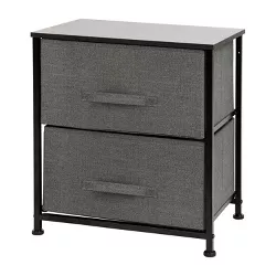 Flash Furniture 2 Drawer Wood Top Nightstand Storage Organizer with Cast Iron Frame and Dark Easy Pull Fabric Drawers
