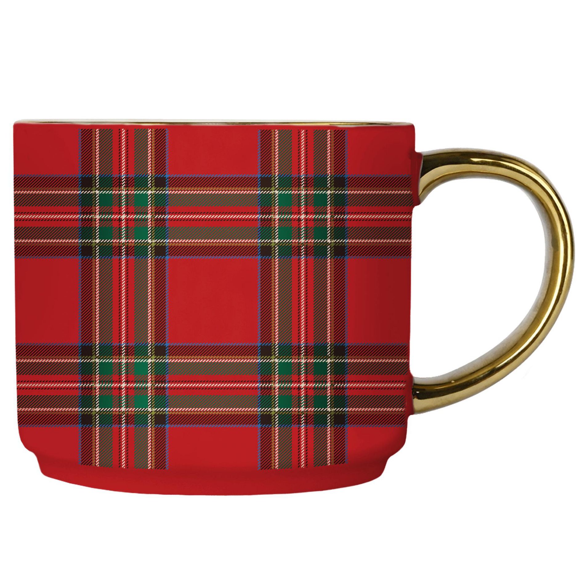 Red Plaid 14oz. Gold Handle Coffee Mug