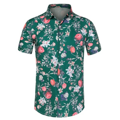 Lars Amadeus Men's Tropical Flower Printed Short Sleeves Button Down ...