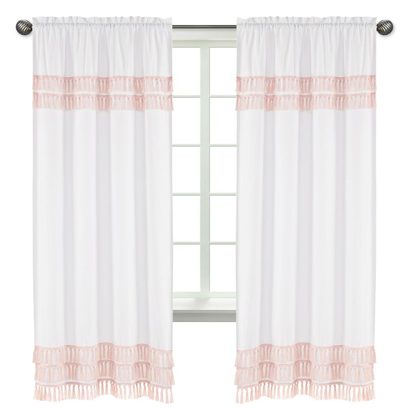 Sweet Jojo Designs Window Curtain Panels 84in. Boho Fringe White and Pink, 1 of 6