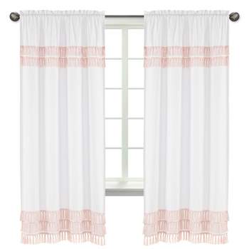 Sweet Jojo Designs Window Curtain Panels 84in. Boho Fringe White and Pink