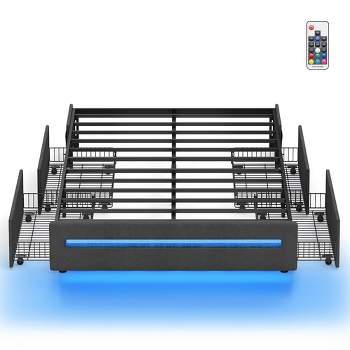 VASAGLE LED Bed Frame Full/Queen Size with 4 Drawers and Charging Station, Full/Queen Bed Frame with 1 USB Port and 1 Type C Port, Dark Gray