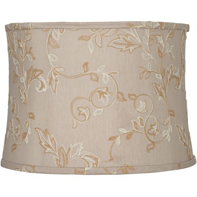 Springcrest Khaki Floral Linen Medium Drum Lamp Shade 14" Top x 15" Bottom x 11" High (Spider) Replacement with Harp and Finial