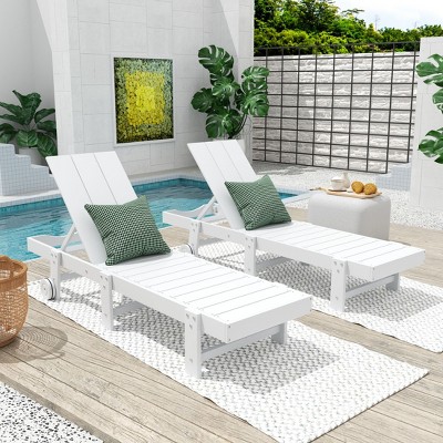 WestinTrends Ashore Modern Poly Reclining Chaise Lounge With Wheels (Set of 2pcs)
