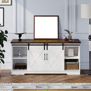 ODK Farmhouse TV Stand for TVs Up to 65" - Mid Century Entertainment Center with Storage Cabinets - Rustic Media Console Table for Living Room - 1 of 4