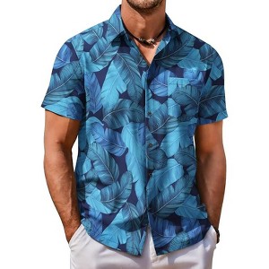 COOFANDY Mens Hawaiian Shirt Short Sleeve Button Down Shirt Tropical Summer Beach Shirt - 1 of 4