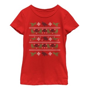 Girl's Jurassic World Ugly Christmas Velociraptor T-Shirt - 1 of 4