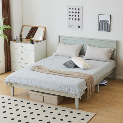 KTMBDW Queen/Full/Twin Size Wood Platform Bed Frame with Headboard, No Box Spring Needed, Mattress Foundation, Noise-Free, Easy Assembly