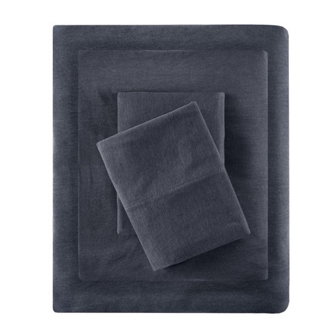 Twin Extra Long Cotton Blend Jersey Knit All Season Sheet Set Dark Gray