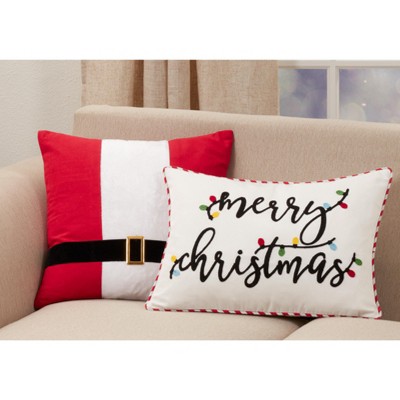 White Rectangular Cotton Merry Christmas Throw Pillow