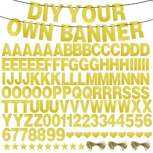 Blue Panda 126 Pack Gold Glitter Letters, Custom Banner Kit with Letters A-Z, Numbers 0-9, Hearts, Stars, 3 Strings - 1 of 4