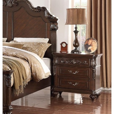 Vynxaria Traditional Antique Walnut 1pc Nightstand Bedroom Furniture Cherry Veneer 2-Drawers Hanging Pull Bedside Table