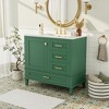 Akoasm 36 in. W Modern Solid Pine Frame Bathroom Vanity with 1 Soft Close Door and 3 Drawers-Green - 2 of 4