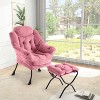 Lazy Chair with Ottoman, Modern Lounge Accent Chair, Leisure Sofa Armchair with Footrest, Reading Armchair with Side Pocket, Plush Pink - 3 of 4